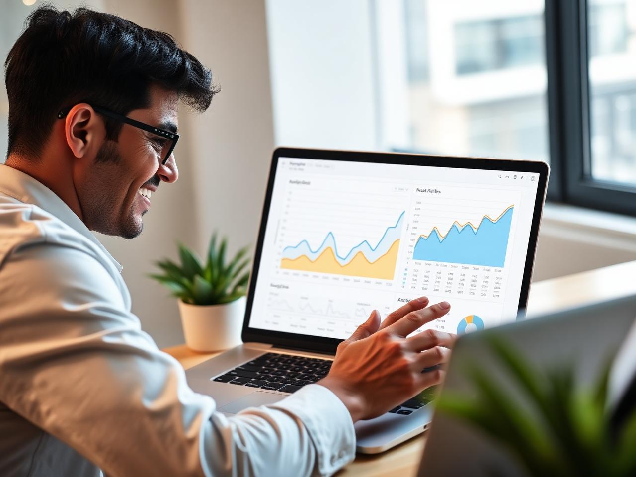 Person reviewing upward-trending organic traffic analytics