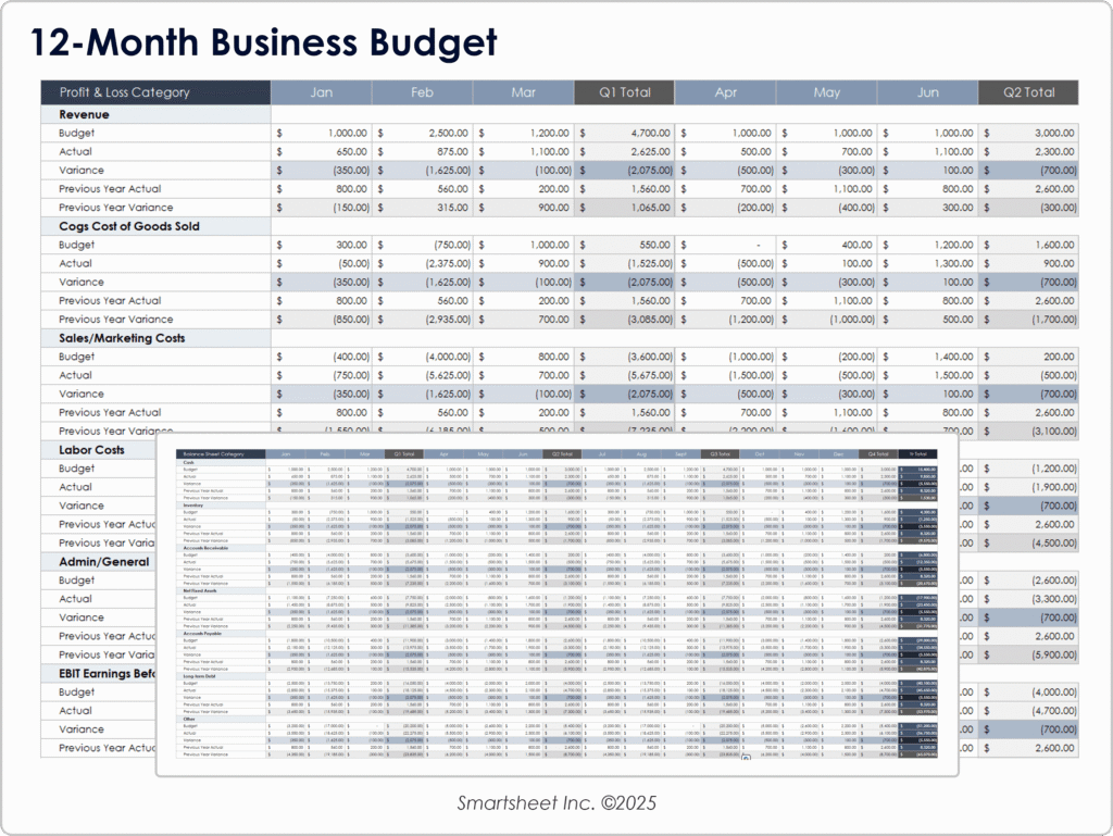12 month business budget